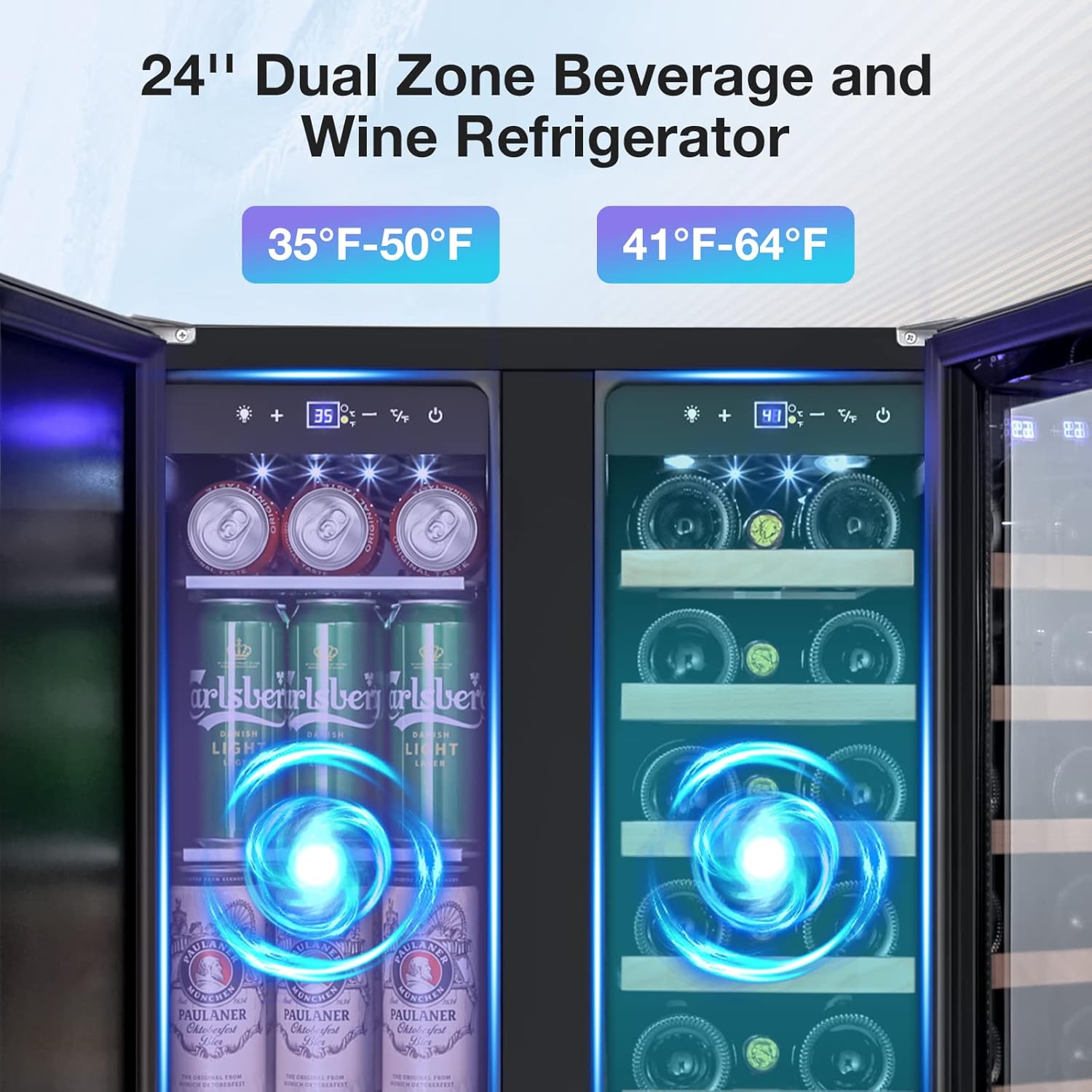 Tylza Wine and Beverage Refrigerator, 24 inch Dual Zone Wine Beverage Cooler Built-in and