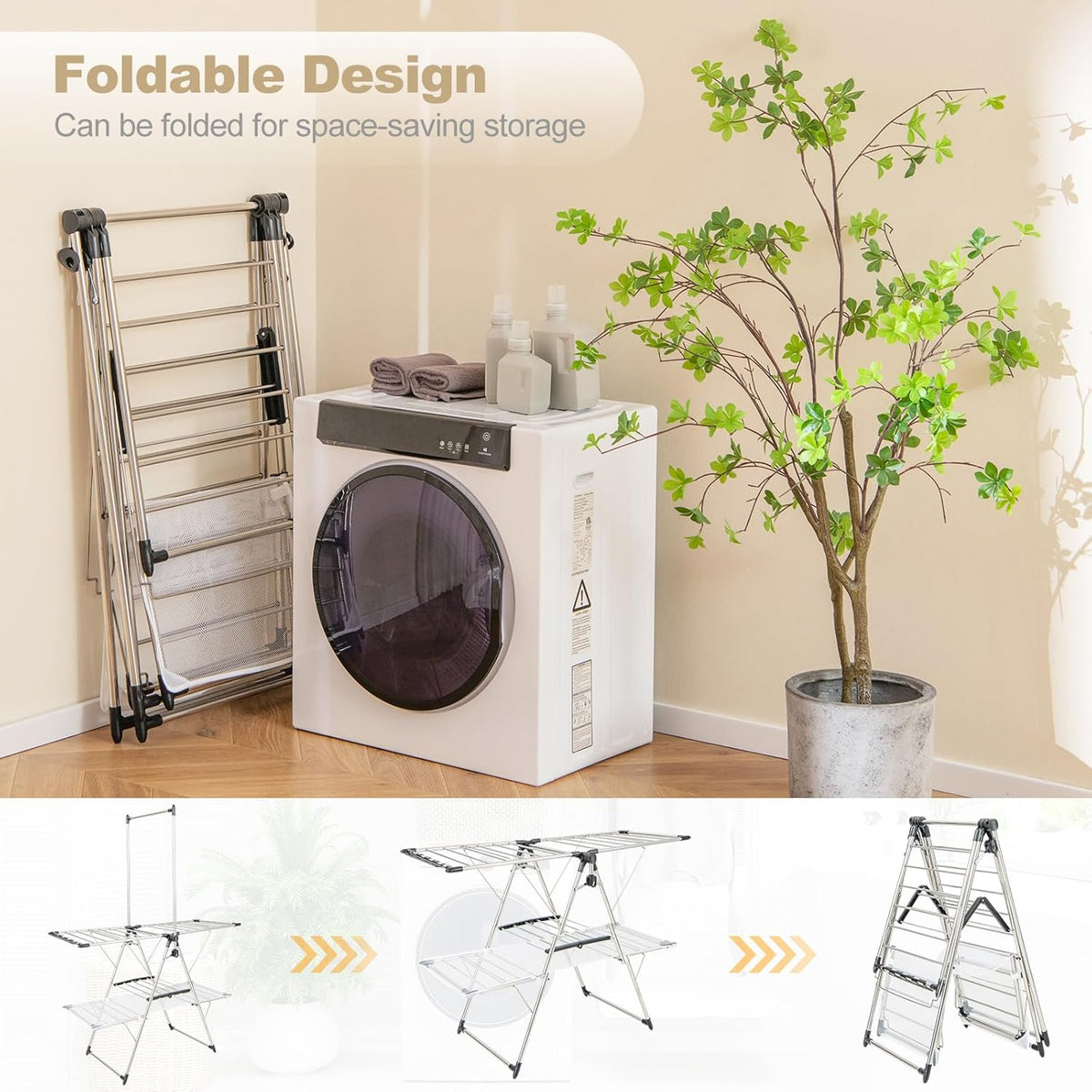 Tangkula Foldable Clothes Drying Rack, 2-Tier Laundry Drying Rack w/Tall Hanging Bar, Height
