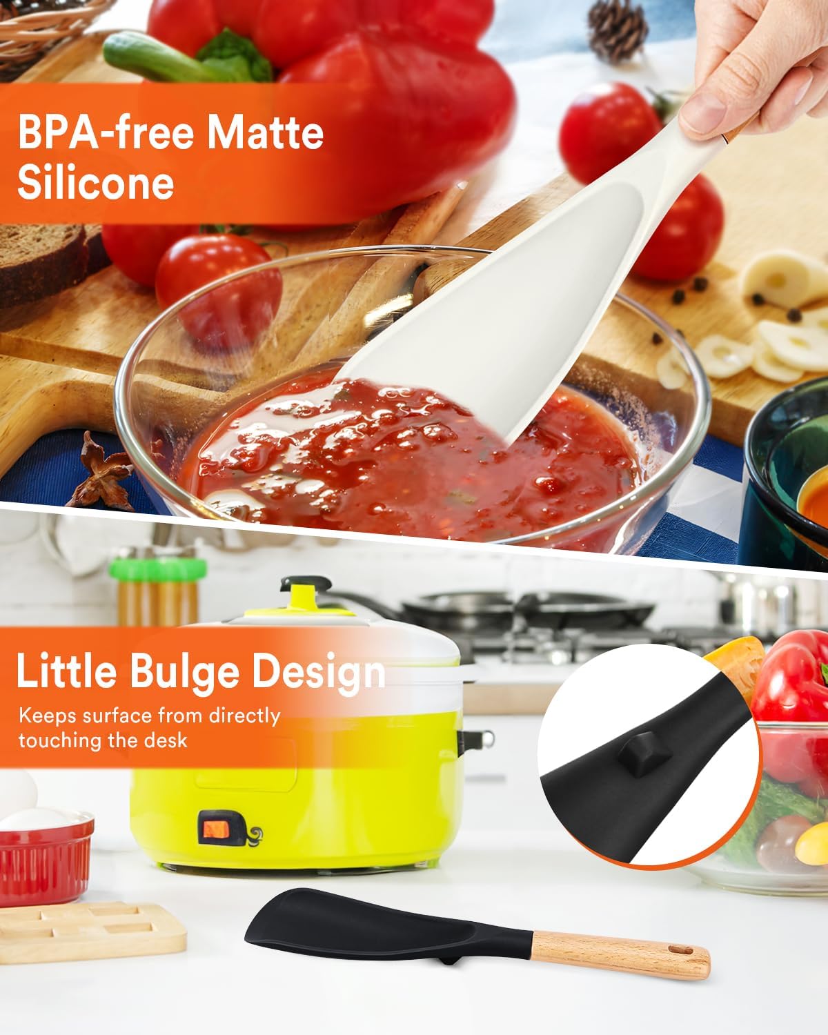 Cooking Spoon for Nonstick Cookwares, Great for Cooking and Serving Sturdy BPA-Free Matte Silicone