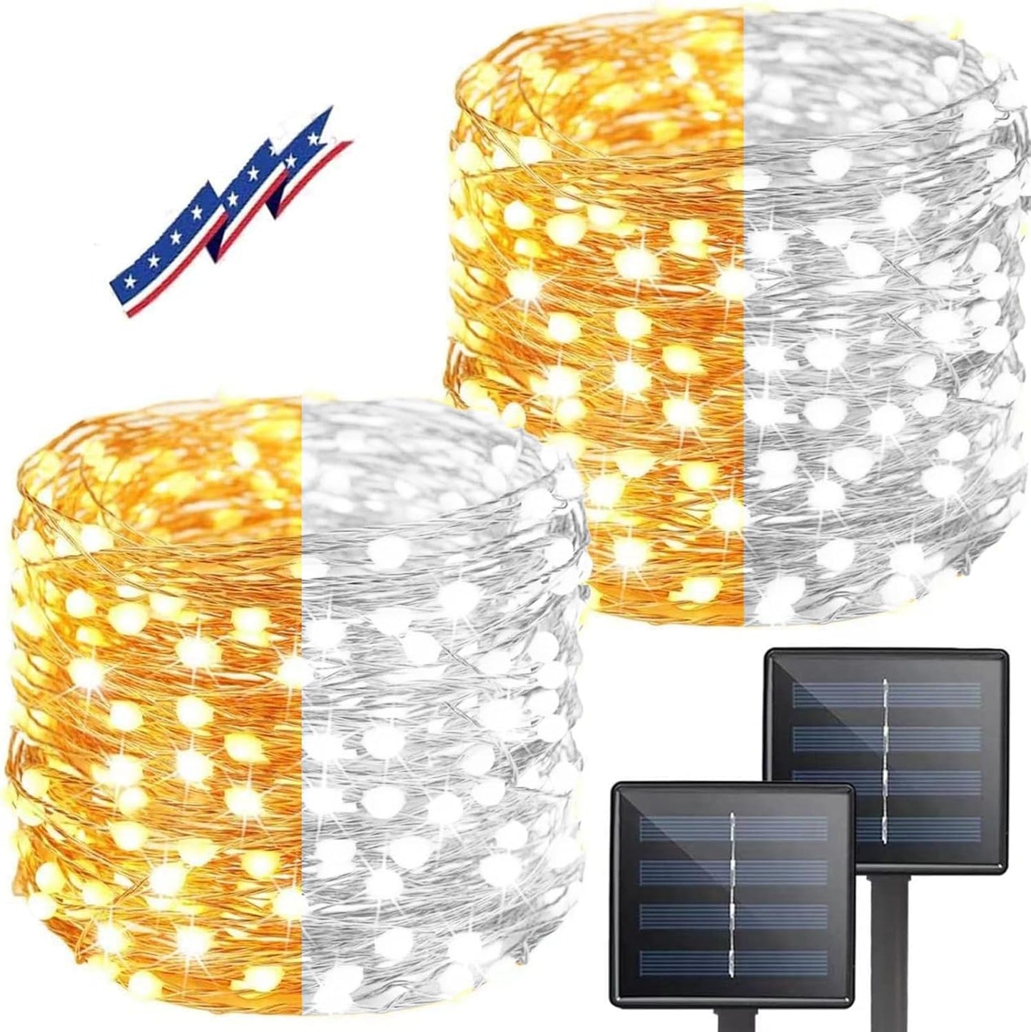 (Warm White ⇋ Cool White) Solar Christmas String Lights Outdoor, 2-Pack Total 80FT 200 LED Solar