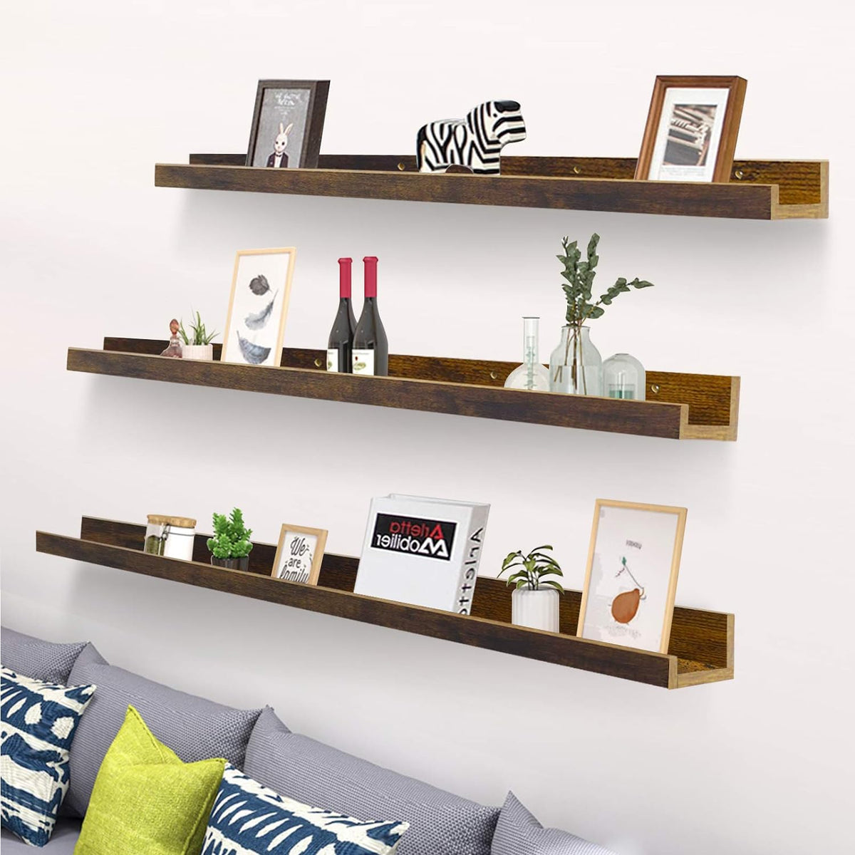 Giftgarden 47 Inch Long Floating Shelves for Wall, Rustic Picture Ledge Large Shelf for Living Room