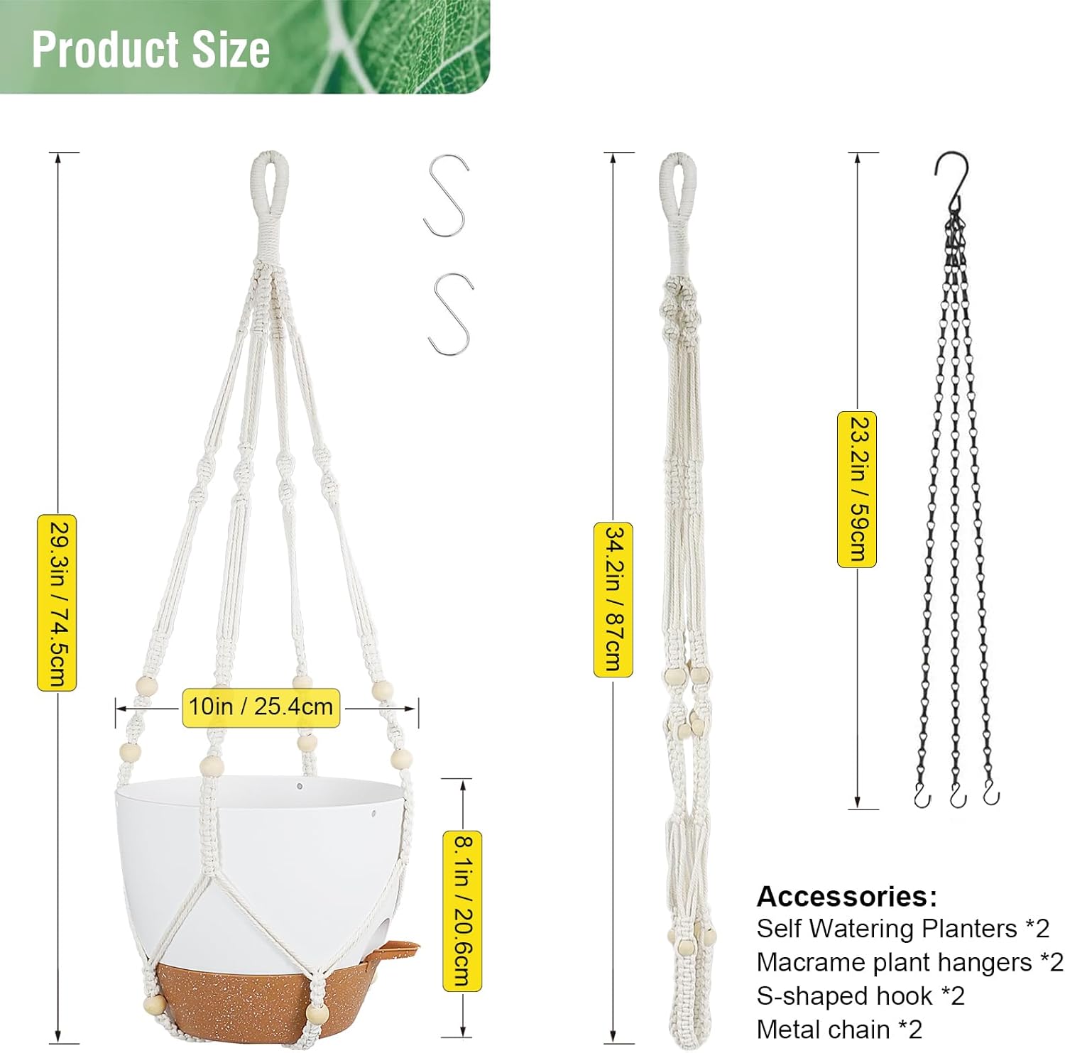 10 inch Self Watering Hanging Planters, 2 Pack Hanging Baskets for Indoor Outdoor Plants, Hanging