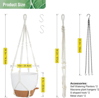 10 inch Self Watering Hanging Planters, 2 Pack Hanging Baskets for Indoor Outdoor Plants, Hanging