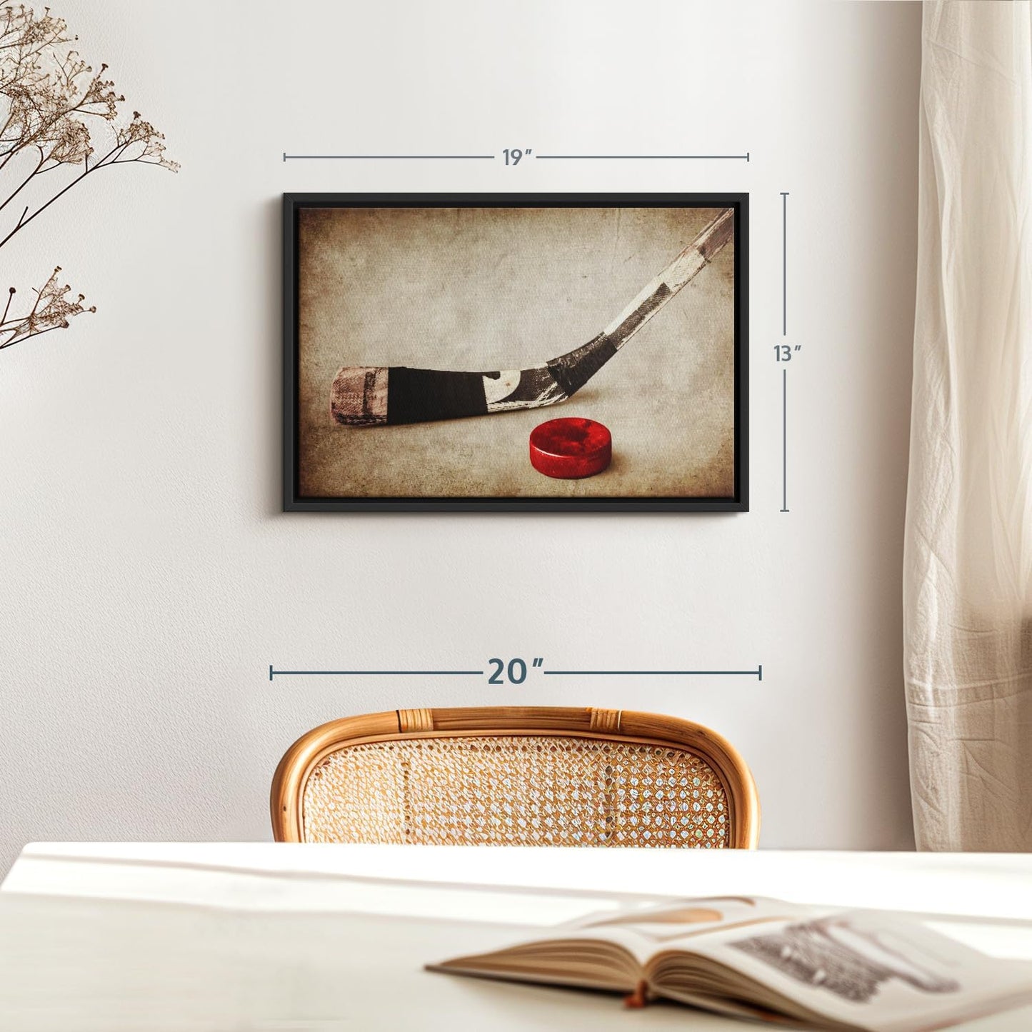 Elephant Stock Vintage Ice Hockey Wall Art - Horizontal Framed Canvas - 1-Piece Hallway Wall Decor