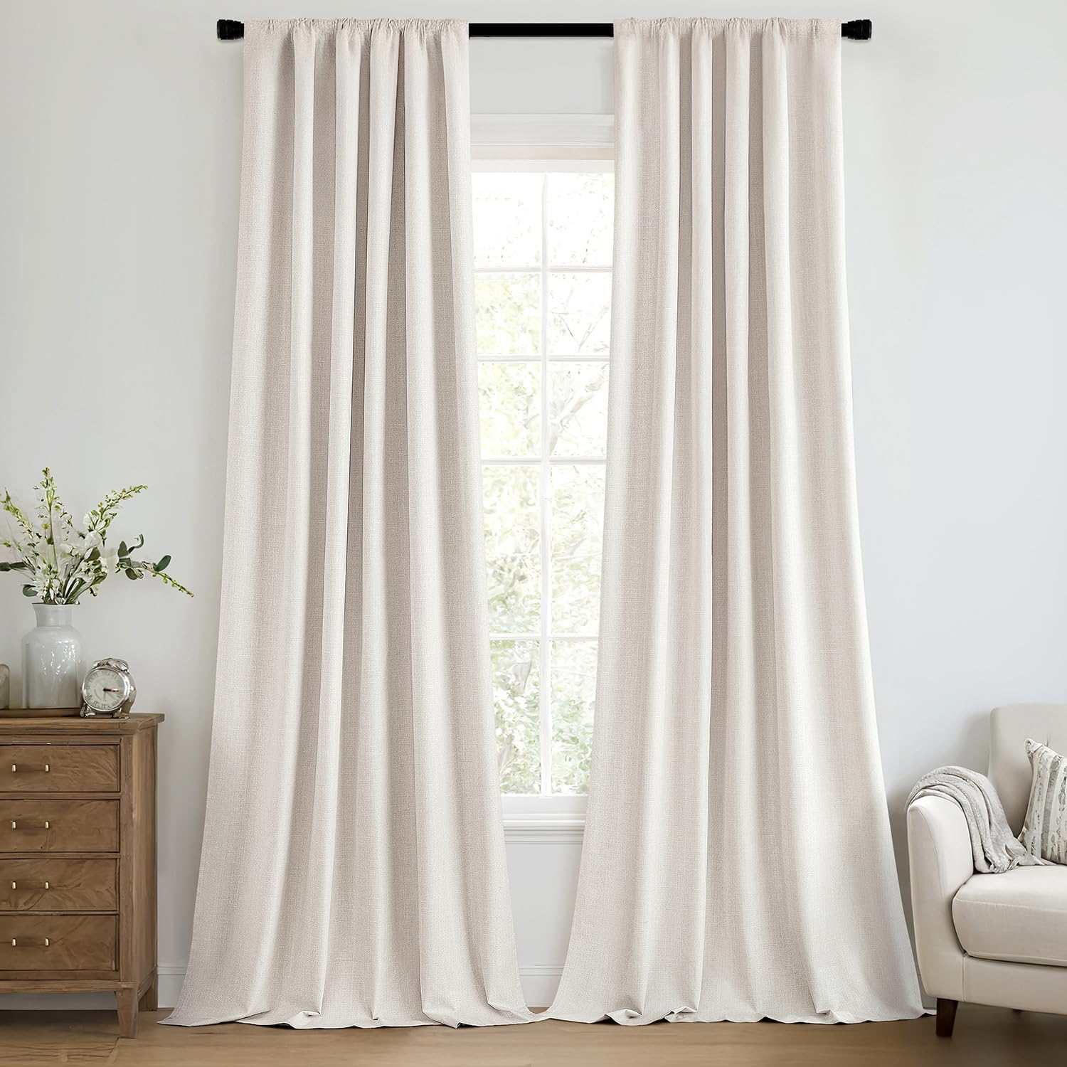 MIULEE 100% Blackout Curtains 102 Inch Long 2 Panels for Bedroom, Thick Luxury Faux Linen Black Out