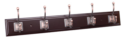 BIRDROCK HOME Classic Hook Coat and Hat Rack | 5 Hooks | Wall Mount | Brown Finish | Bronze Hooks