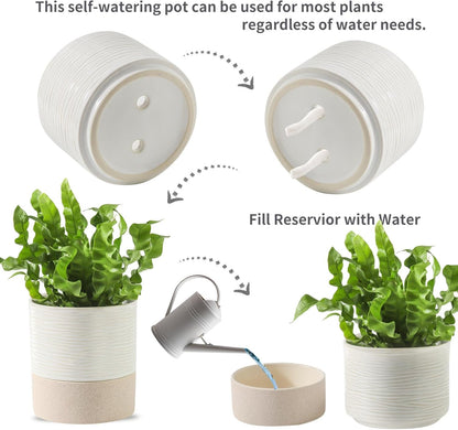 Nihow Self Watering Plant Pot for Indoor Plants: 4.5+6 Inch Ceramic Planter with Drainage Hole &