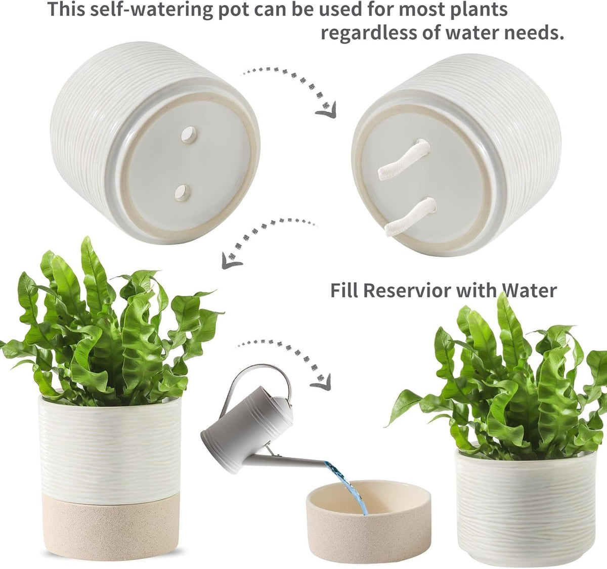 Nihow Self Watering Plant Pot: 4.5 Inch Ceramic Planter with Drainage Hole & Water Storage Plus for