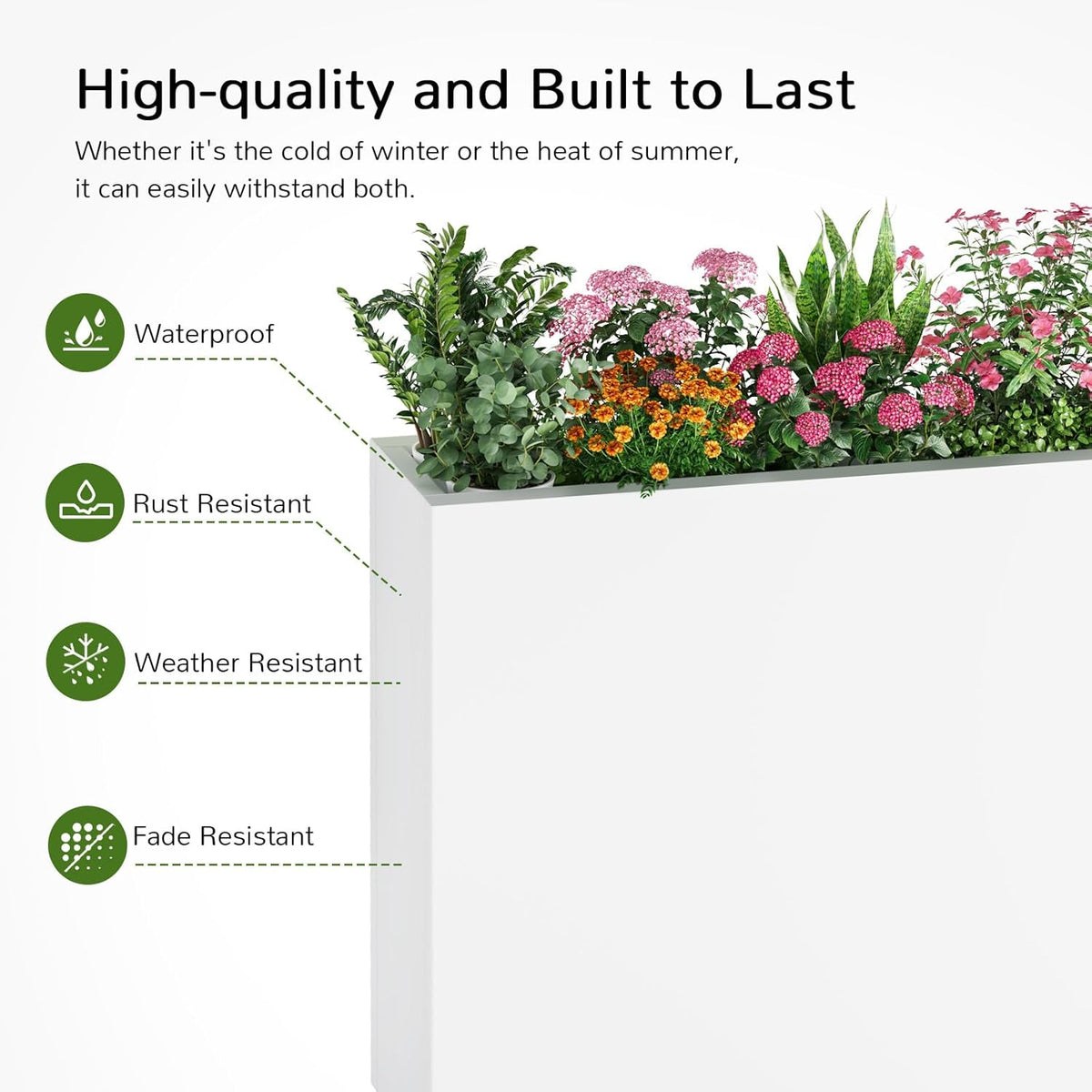 Stoog 38" Large Planters for Outdoor Plants, All-Weather Rectangular Metal Planter Box with