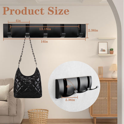 Folding Coat Hooks, Wall Mounted Coat Rack with 5 Retractable Hooks, Heavy Duty Towel Rack for
