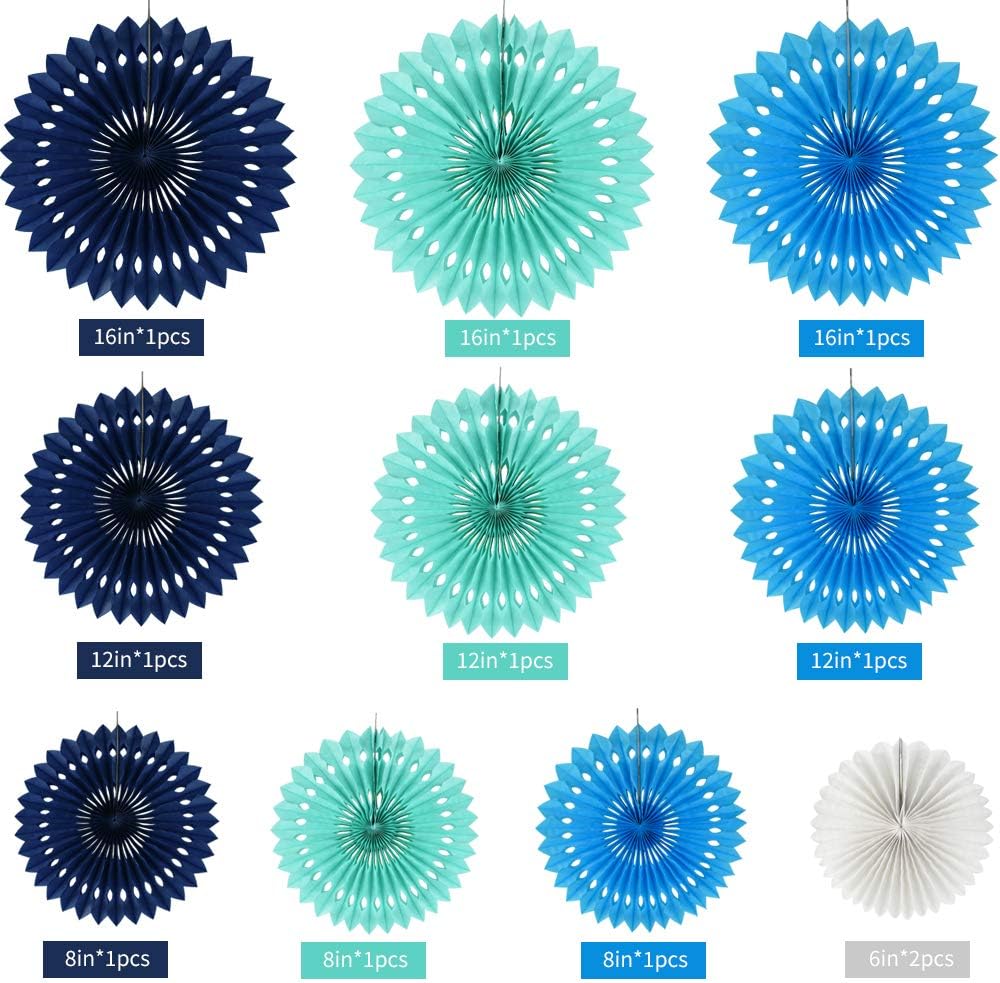 BEISHIDA Blue White Hanging Honeycomb Round Paper Fans Decoration Kit for Baby Boy Shower 1st