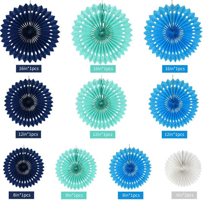 BEISHIDA Blue White Hanging Honeycomb Round Paper Fans Decoration Kit for Baby Boy Shower 1st