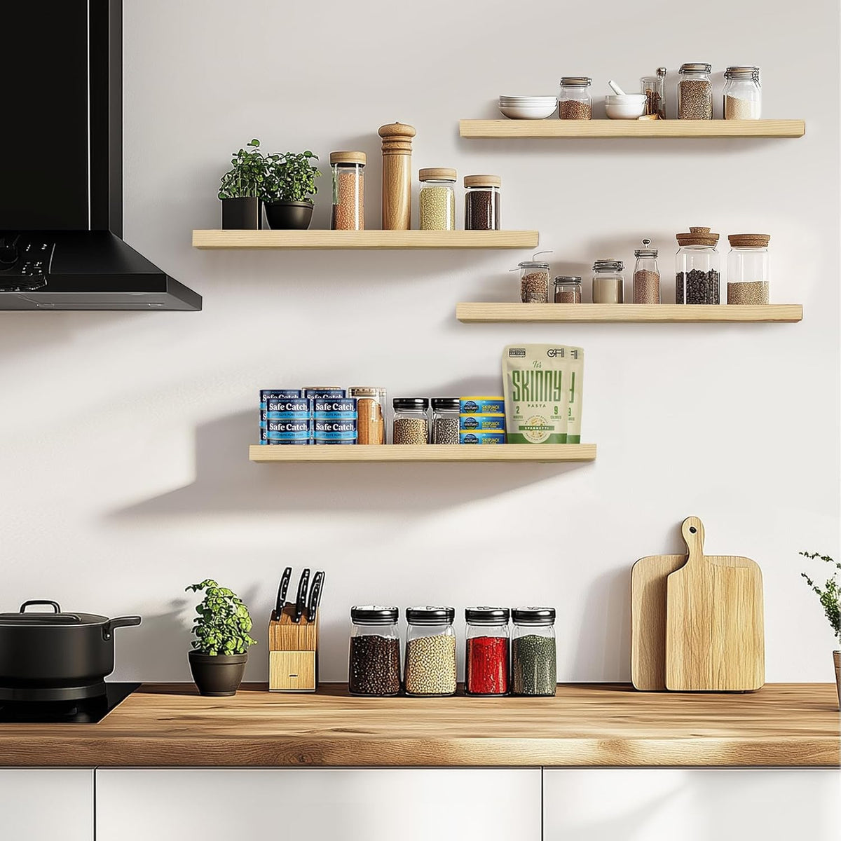 Floating Wall Shelves 4-Pack - Rustic Wood 16-inch Wooden Wall Shelves for Storage and Décor