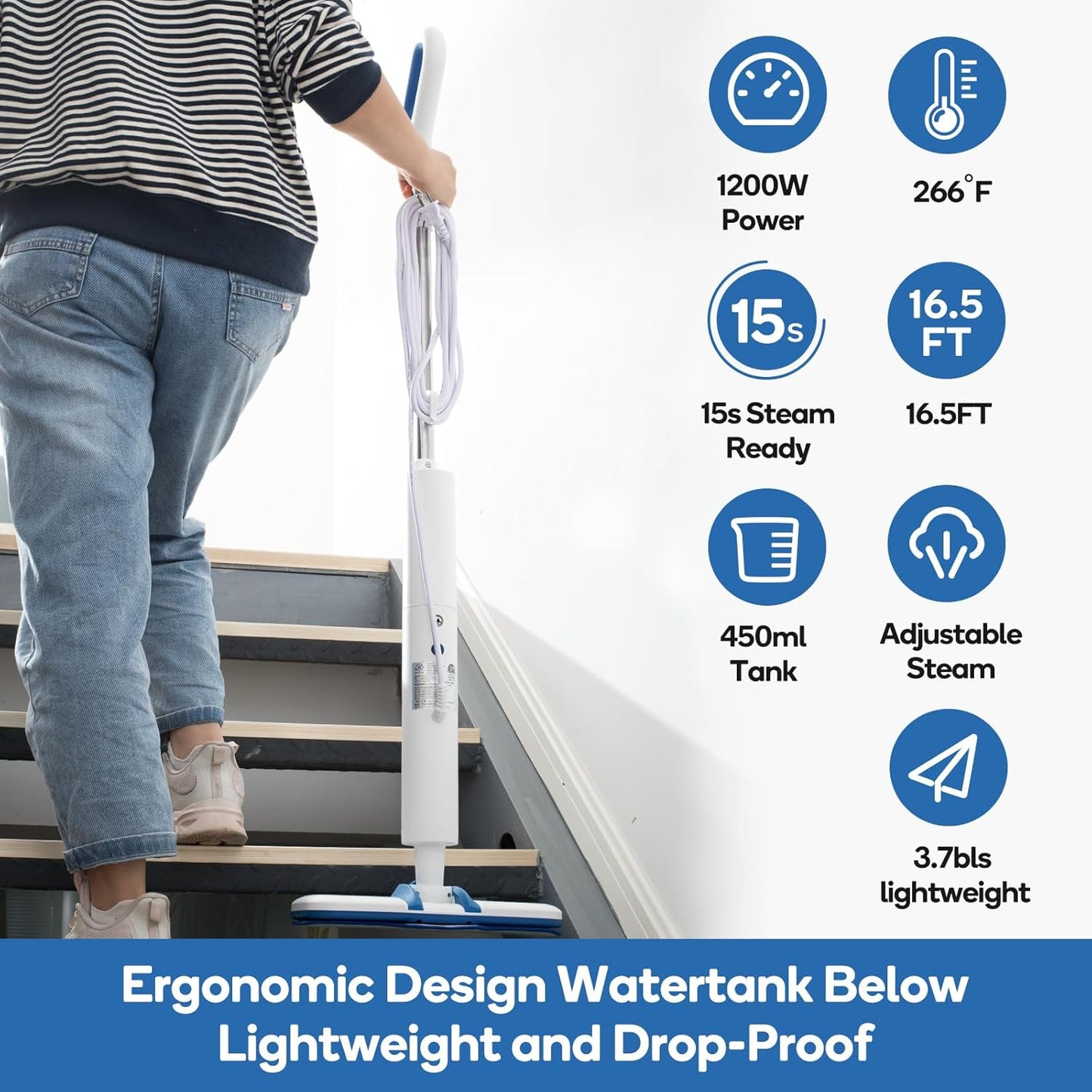 Steam Mop for Floor Cleaning,15-Second Setup,Chemical-Free Floor Steam Cleaner for