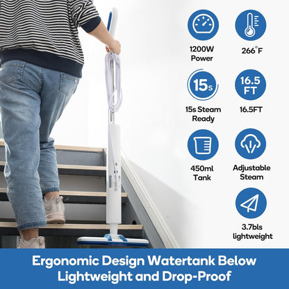 Steam Mop for Floor Cleaning,15-Second Setup,Chemical-Free Floor Steam Cleaner for