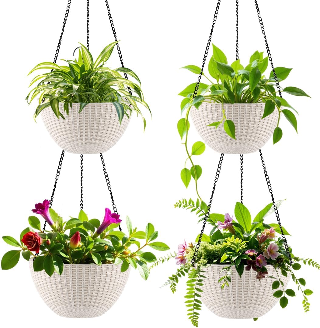 Hanging Planters for Indoor Outdoor Plants 8/10 Inch, 4 Packs Plant Hanger with Drainage Holes