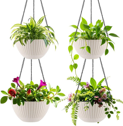 Hanging Planters for Indoor Outdoor Plants 8/10 Inch, 4 Packs Plant Hanger with Drainage Holes