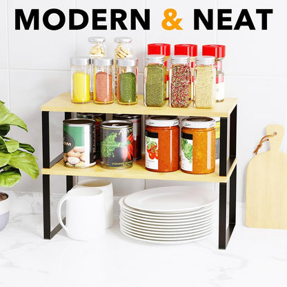 SpaceAid Cabinet Shelf Organizers 2 Pack, Kitchen Counter Rack Shelves Riser, Stackable Expandable