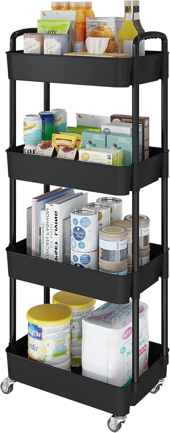 Laiensia 4-Tier Rolling Cart with Wheels,Multifunction Utility Storage carts, Kitchen Storage