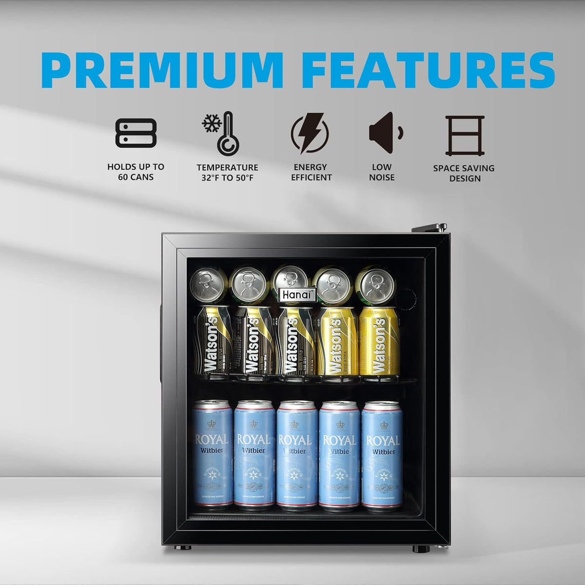 WANAI Mini Fridge Cooler 60Cans Beverage Refrigerator Glass Door Beverage Cooler for Beers Wine