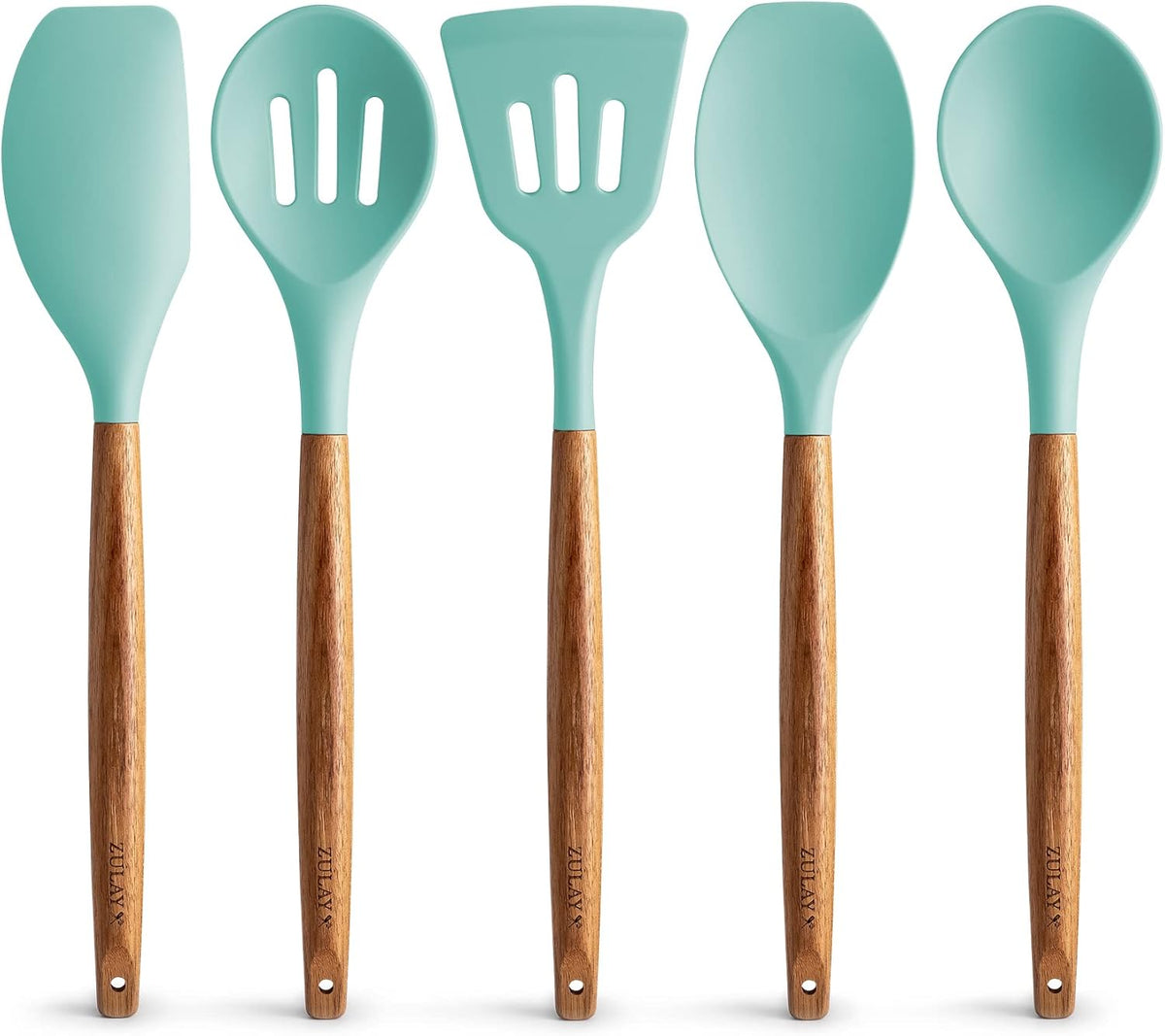 Zulay Kitchen Non-Stick Cooking Utensils Set with Authentic Acacia Wood Handles – 5-Piece Durable &