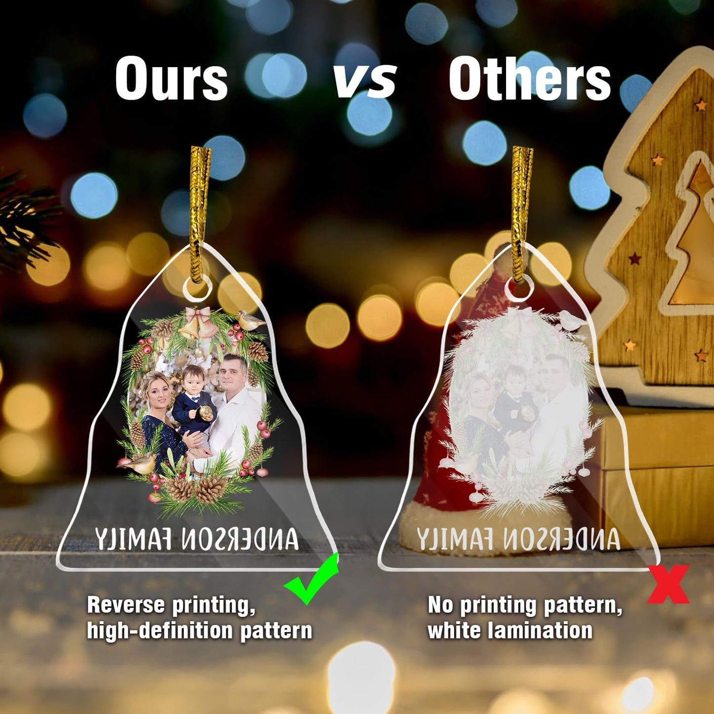 Personalized Photo Crystal Ornaments, Christmas Tree Hanging Decor, Custom Ornaments for Family