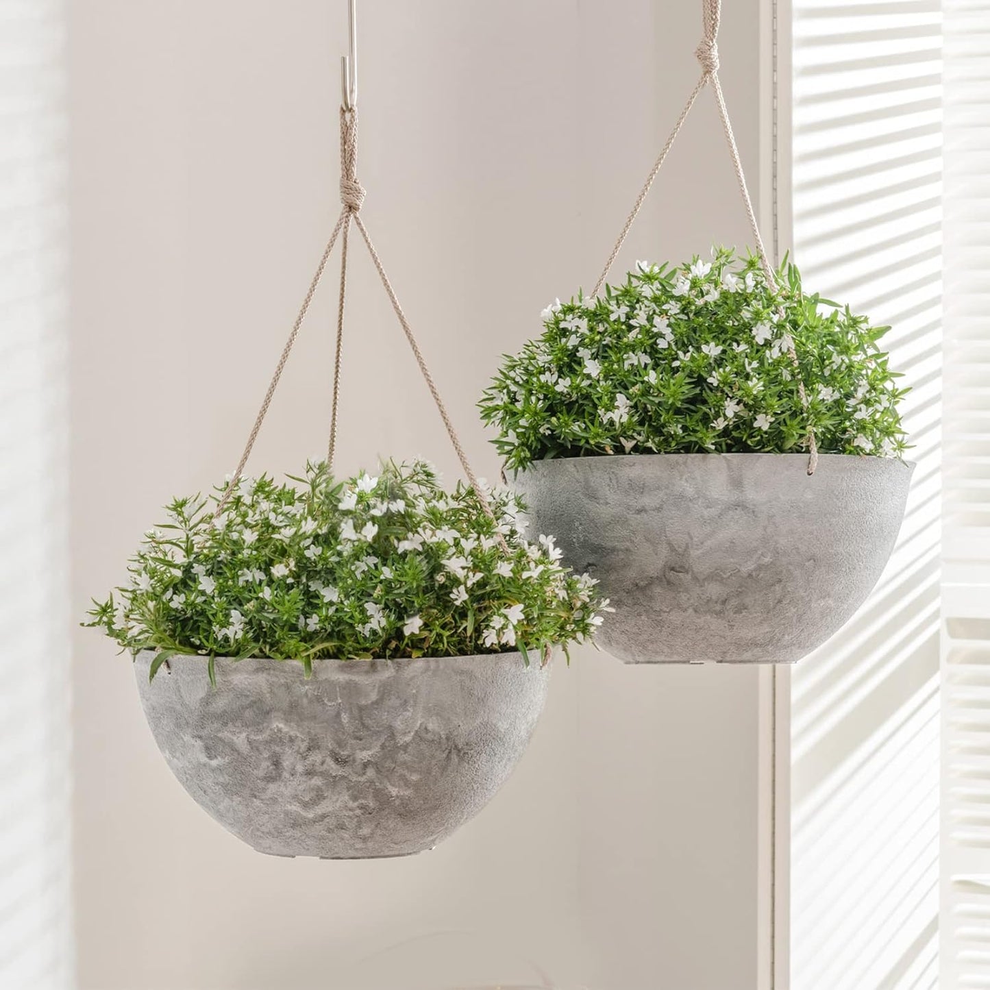 LA JOLIE MUSE Large Hanging Planters for Indoor Outdoor Plants, Hanging Flower Pots Marble Pattern