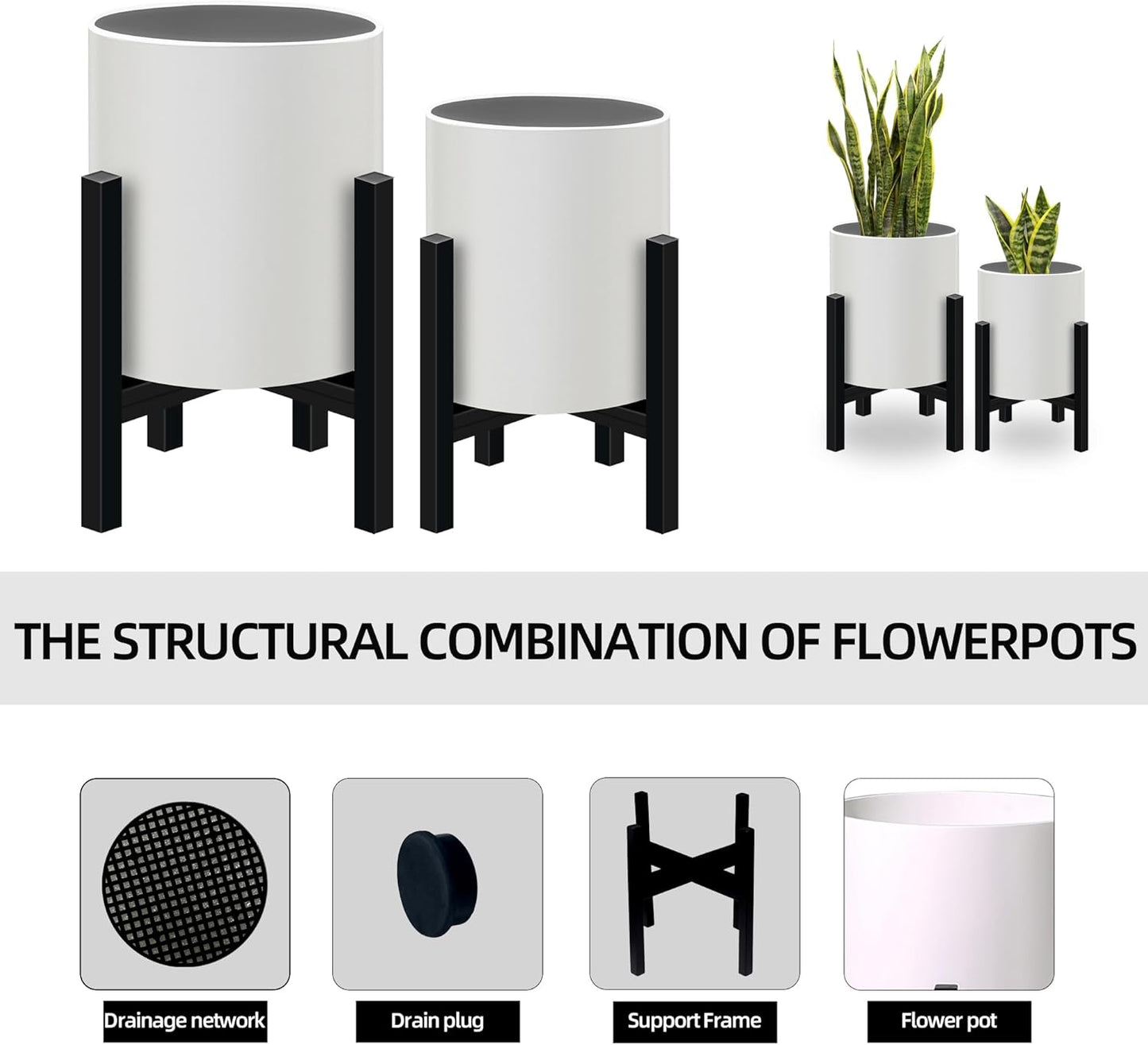 Plant Pot with Stands Set of 2, Mid Century Planters for Indoor Plants Modern Decorative Flower
