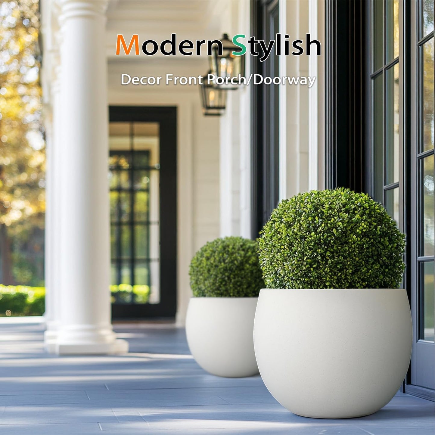 Ball Concrete Planter Outdoor Indoor, Large Tall Cement Plant Pots for Trees Flowers (White, 20