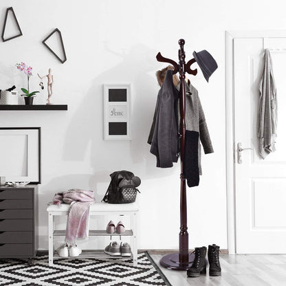 Tangkula 71" Free Standing Solid Wood Coat Hat Scarf Rack Hanger Tree Stand Home Furniture, Brown