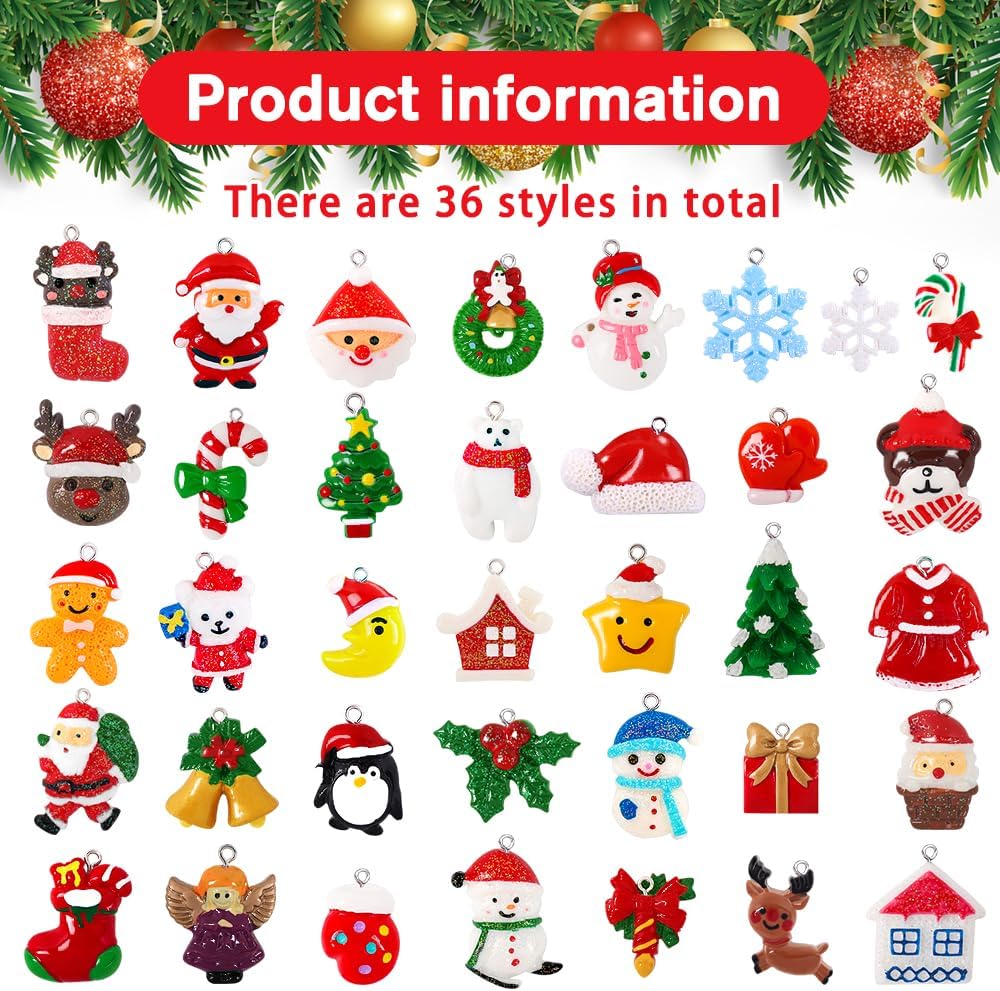 YUJUN 36pcs Mini Resin Ornaments Set - Christmas Tree Decoration, Small Miniature Figurines for