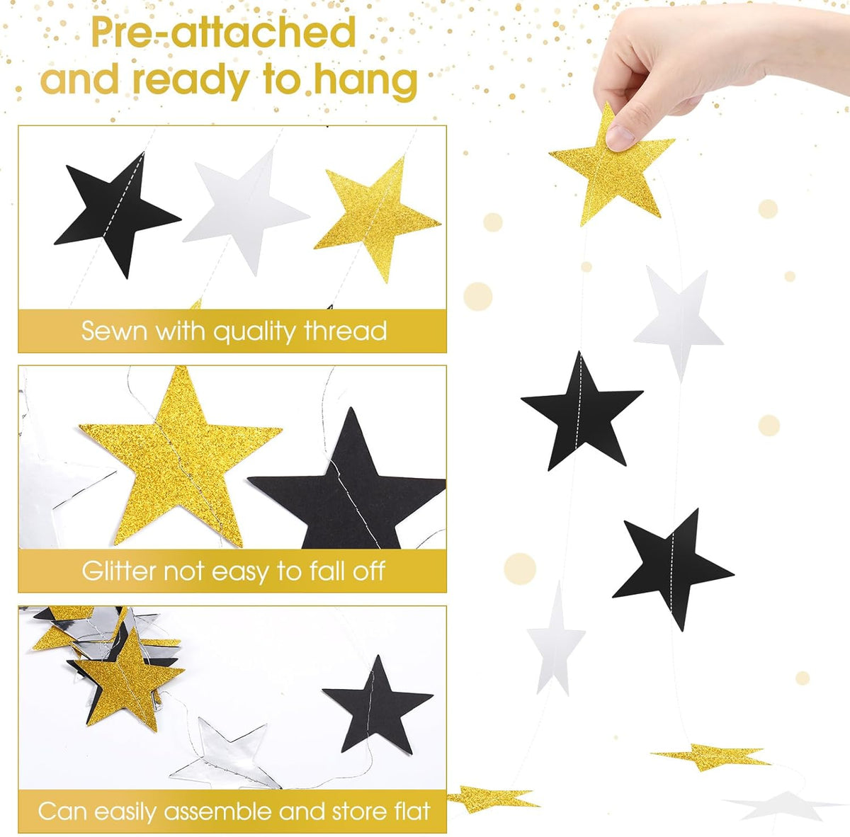 Patelai Glitter Star Garland Banner Decor 130 Feet Star Hanging Bunting Banner Twinkle Backdrop for