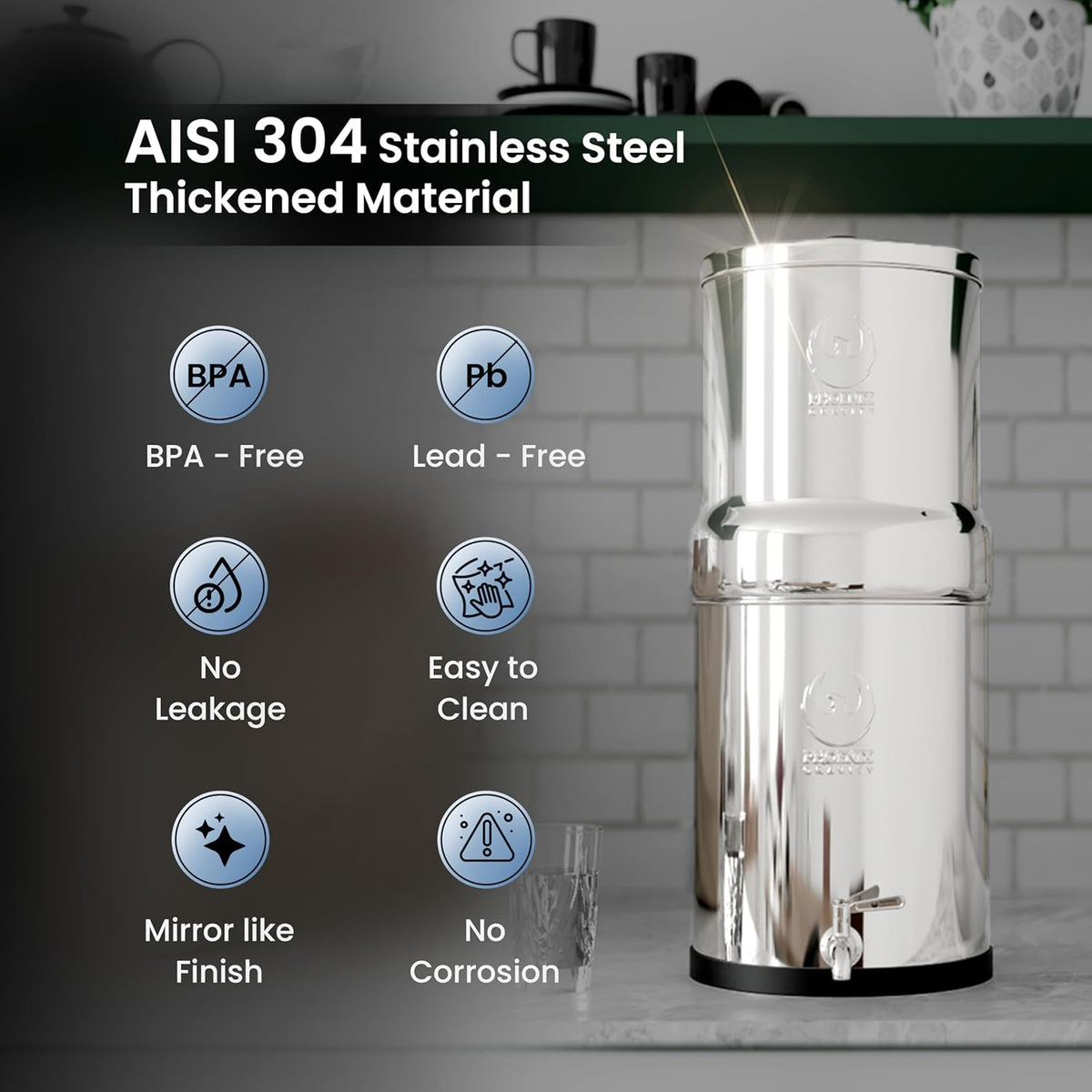 Gravity Water Filter System - 1.5 Gallons NSF Certified AISI 304 Stainless Steel Water Filter with