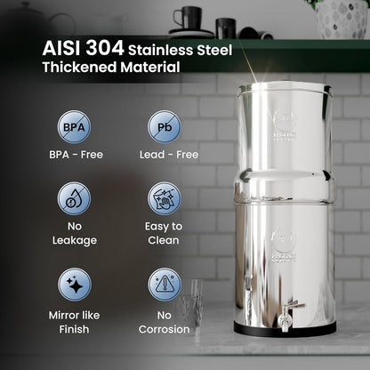 Gravity Water Filter System - 1.5 Gallons NSF Certified AISI 304 Stainless Steel Water Filter with