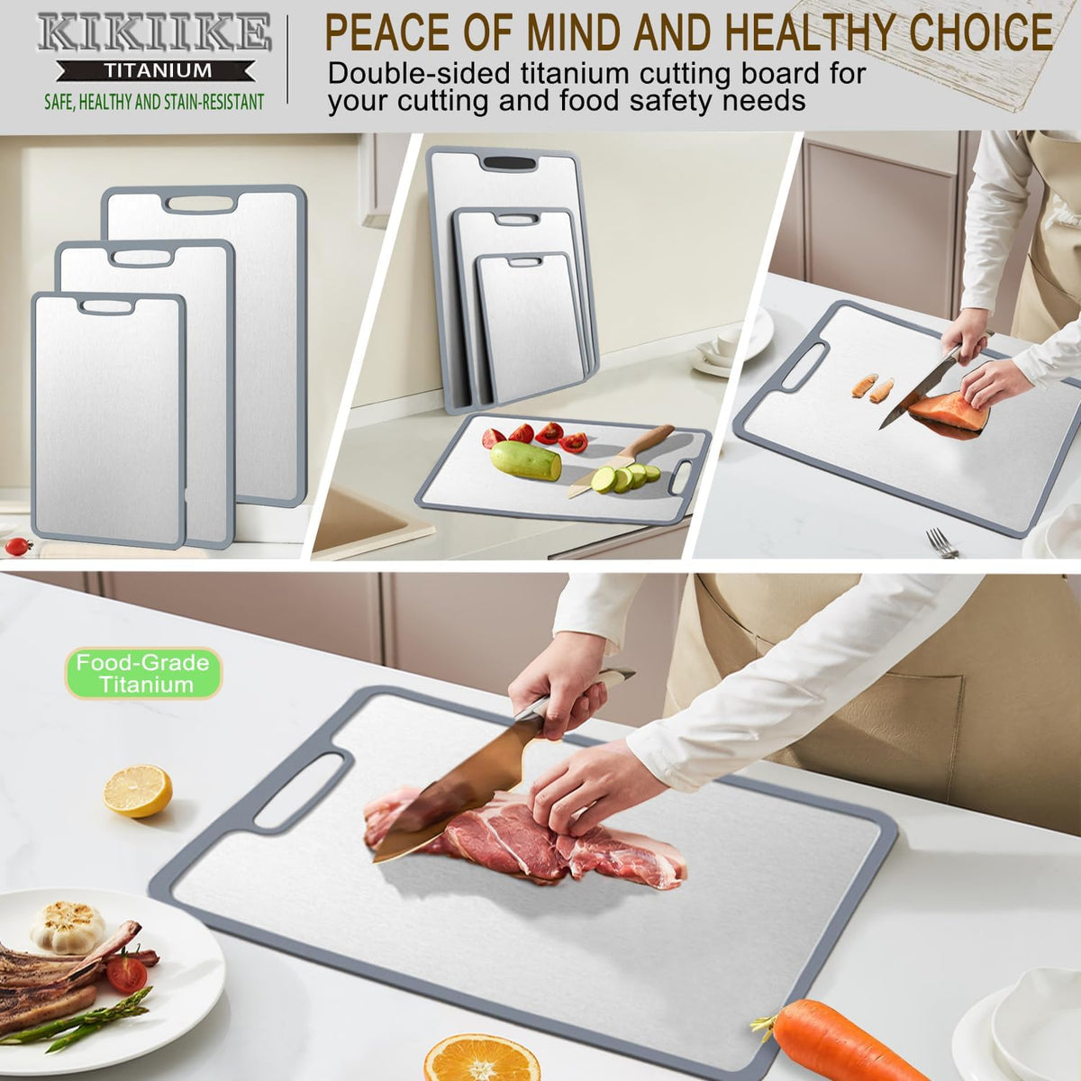 Titanium Cutting Board Double-sided non-slip silicone edging Pure Titanium Cutting Boards for