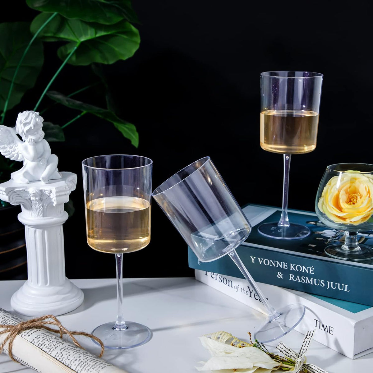 Ciaell 12 Pack Clear Plastic Wine Glasses - 10 Oz Disposable Wine Glasses with Stem for Parties &