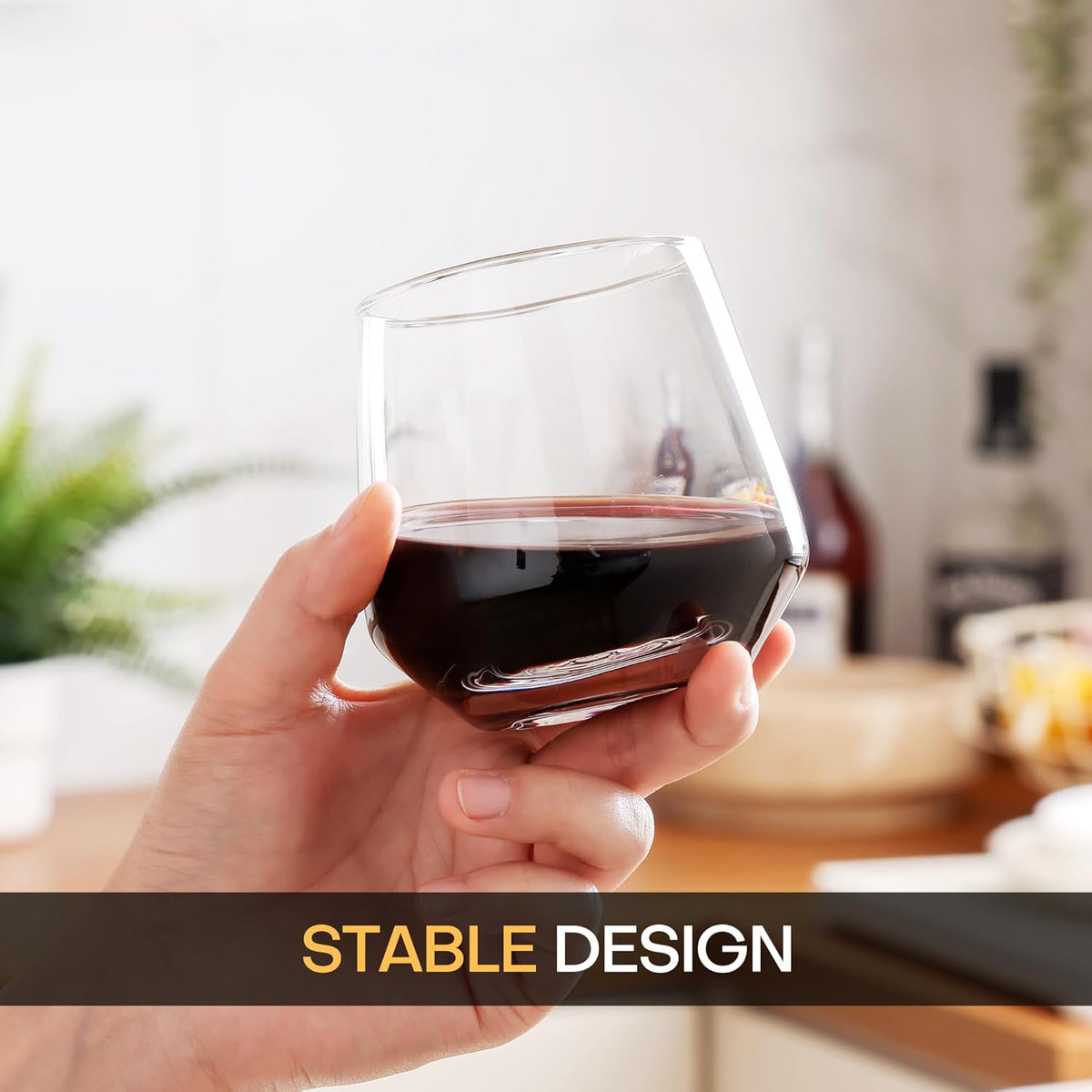 Stemless Wine Glasses Set of 4, 13.5oz Red White Wine Glasses for Daily Use, Hosting, Home Bar