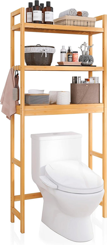 SMIBUY Bathroom Storage Shelf, Bamboo Over-The-Toilet Organizer Rack, Freestanding Toilet Space
