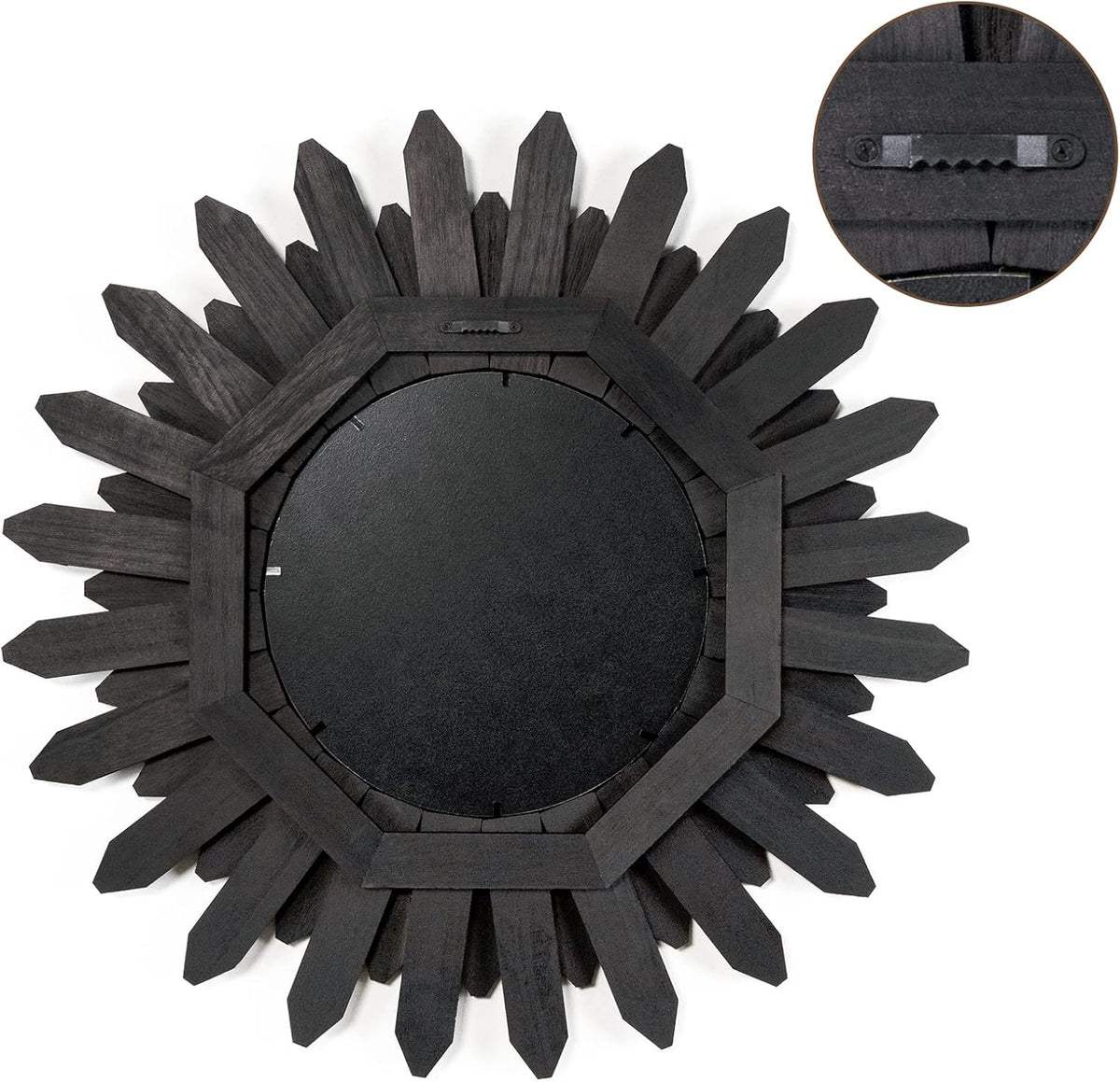 Honiway 21 inch Black Wall Decor Vintage Mirror, Boho Style, Wooden Frame, Easy to Hang, Ideal Gift