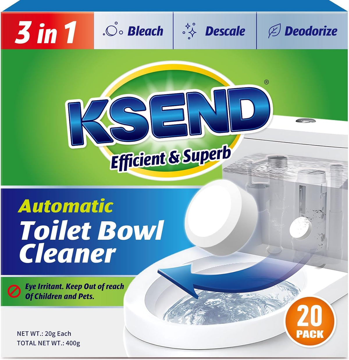 Toilet Bowl Cleaner Tablets - 20 PCS Automatic Bleach Toilet Cleaner Tablets, Slow-Releasing