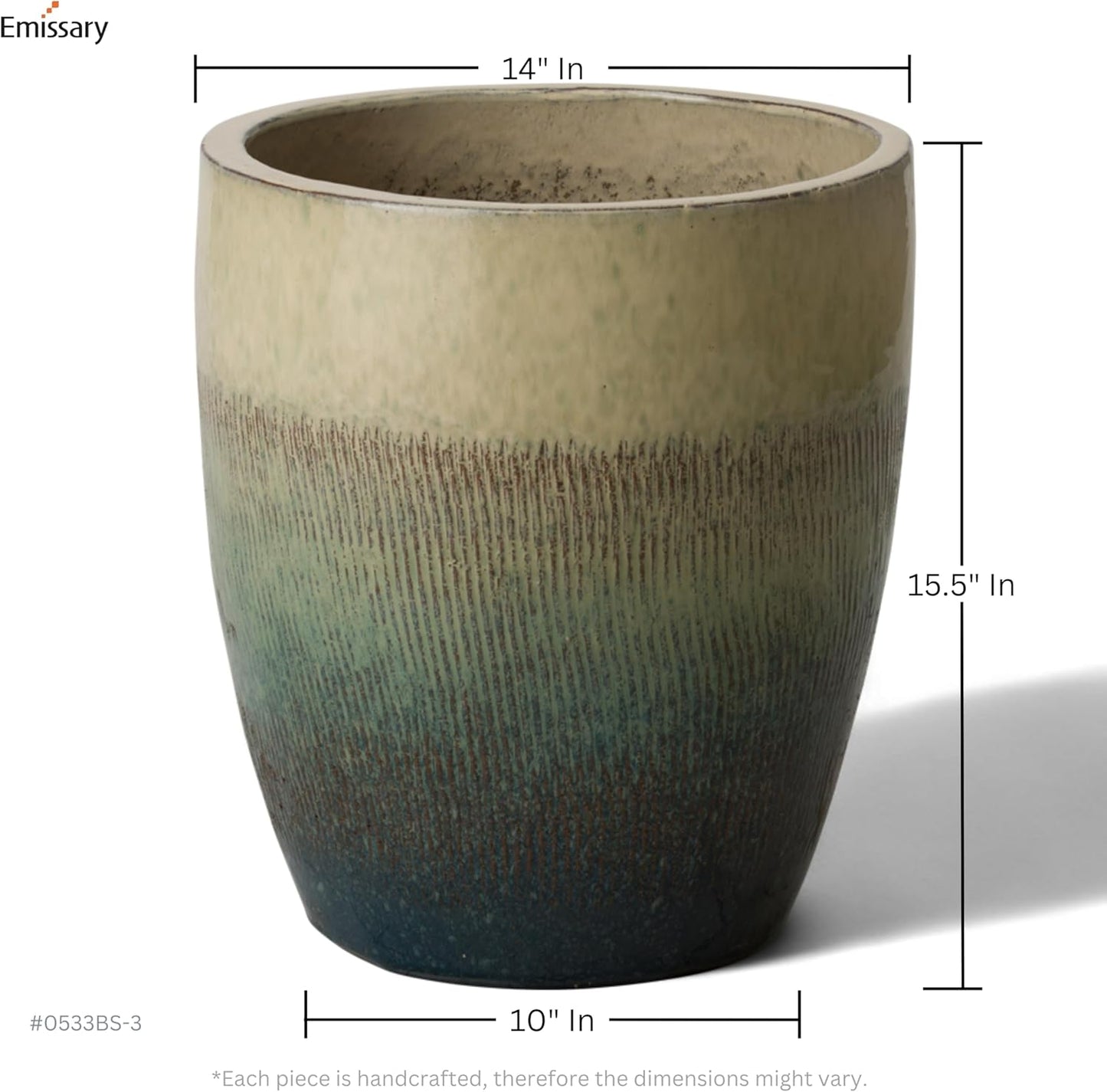 Emissary Home and Garden Bullet 11.5 in. Bayside Green Ceramic Round Planter (11.5 in. L x 11.5 in.