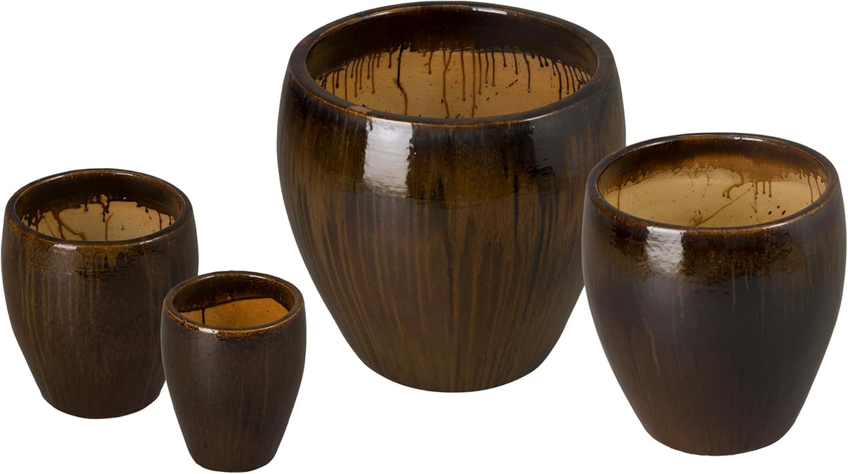 Emissary Home and Garden 24in. L x 23.5in. H Java Stoneware Round Planters with High-fire Treatment