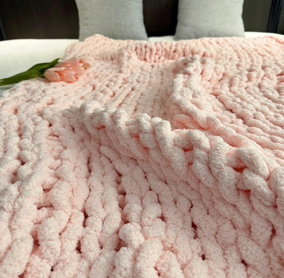 Chunky Knit Blanket Throw 40"x60", Chenille Throw Blankets, Handmade Warm & Cozy Blanket Couch Bed