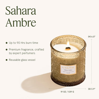 LA JOLIE MUSE Fall Candle | Sahara Amber Candle – Bergamot, Clove & Amber | 19 oz Wooden Wick |