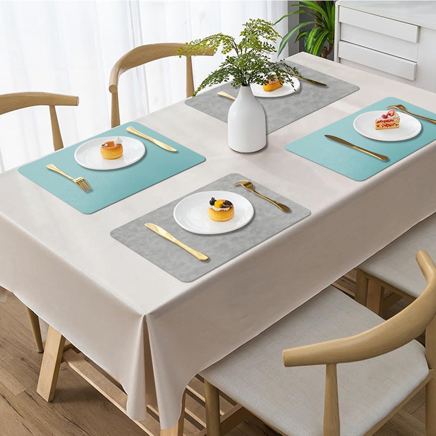 BLESWIN Faux Leather Placemats, PU Dining Table, Waterproof and Oil Resistant Easy to Clean, Heat