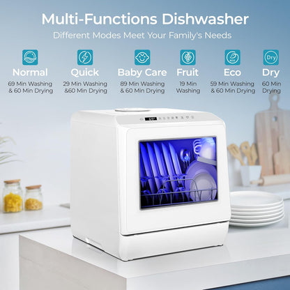 EUHOMY Portable Dishwasher Countertop Dishwasher, Mini Dishwasher Countertop with 5L Built-in Water