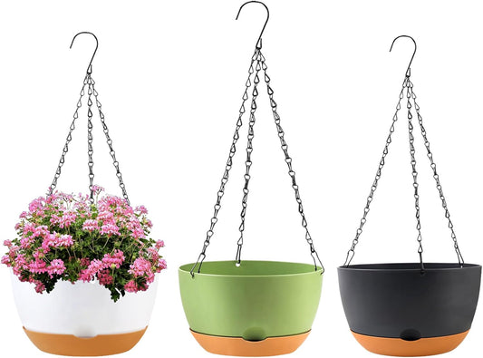 10 inch Hanging Planters for Indoor Outdoor Plants with Self-Watering Pots, 3 Pack Plastic Hanging