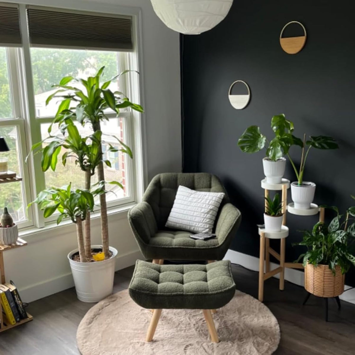 Green Sherpa Accent Chair with Ottoman ，Modern Reading Chair with Ottoman Set, Comfy Fuzzy Armchair