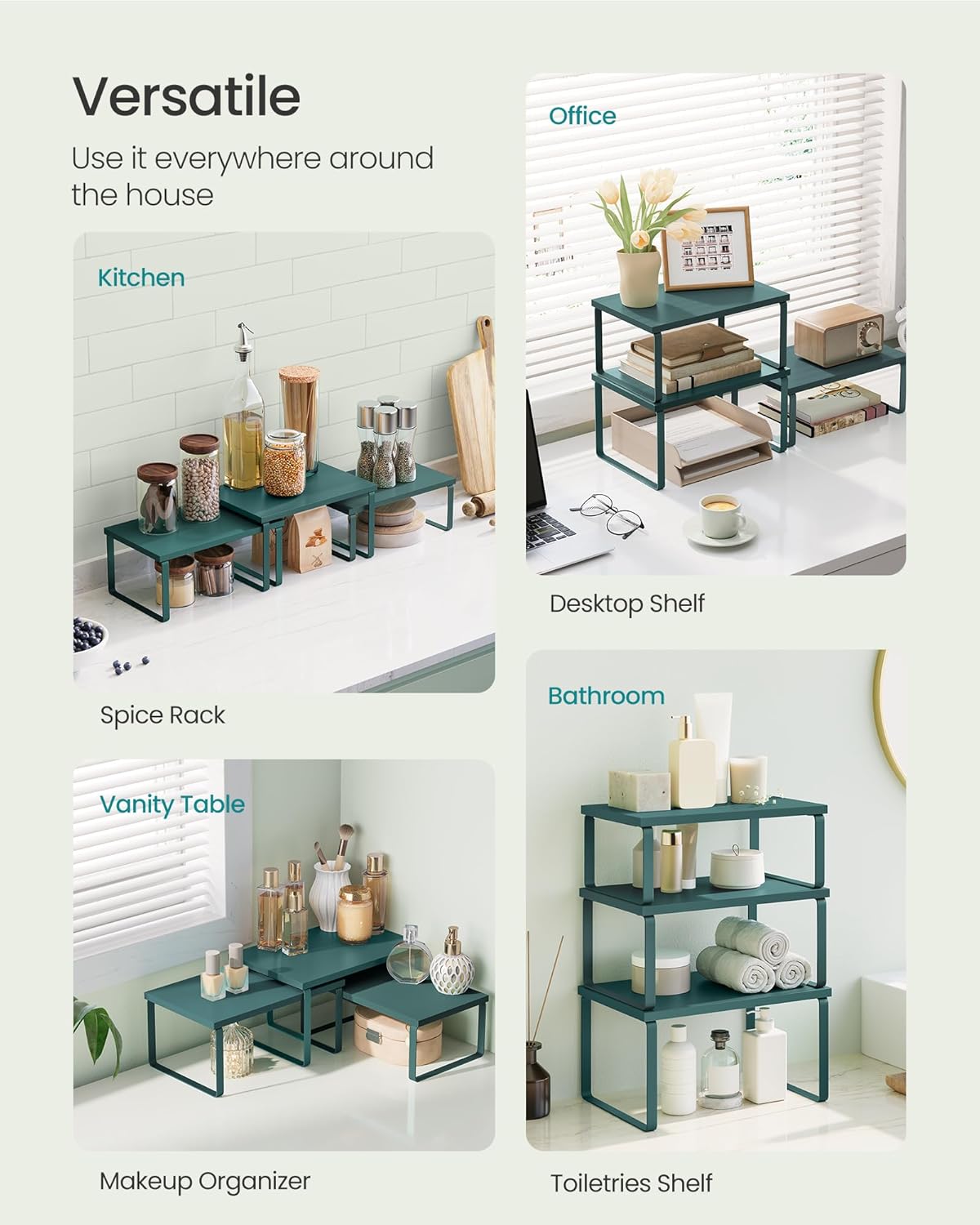 SONGMICS Cabinet Organizer Shelf, Set of 3 Kitchen Counter Shelves, Kitchen Storage, Spice Rack