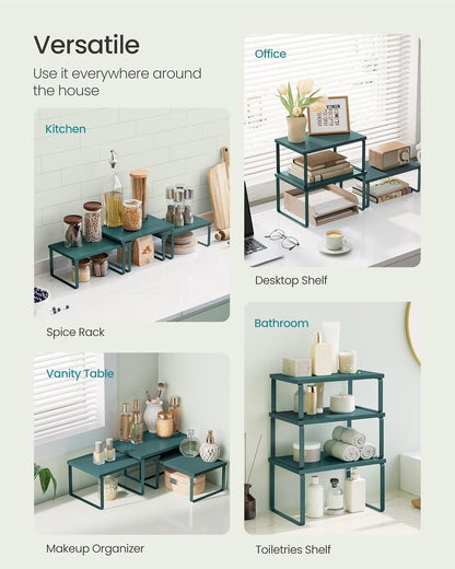 SONGMICS Cabinet Organizer Shelf, Set of 3 Kitchen Counter Shelves, Kitchen Storage, Spice Rack